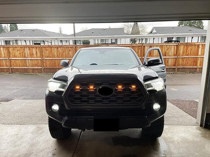 iJDMTOY Tinted Lens 4pc Amber Yellow LED Front Grill Lighting Kit Compatible with Toyota 2020-2023 Tacoma TRD/Off-Road Grille, Includes (4) 12-SMD Lightly Smoked Cover LED Lamps & Wiring Harness