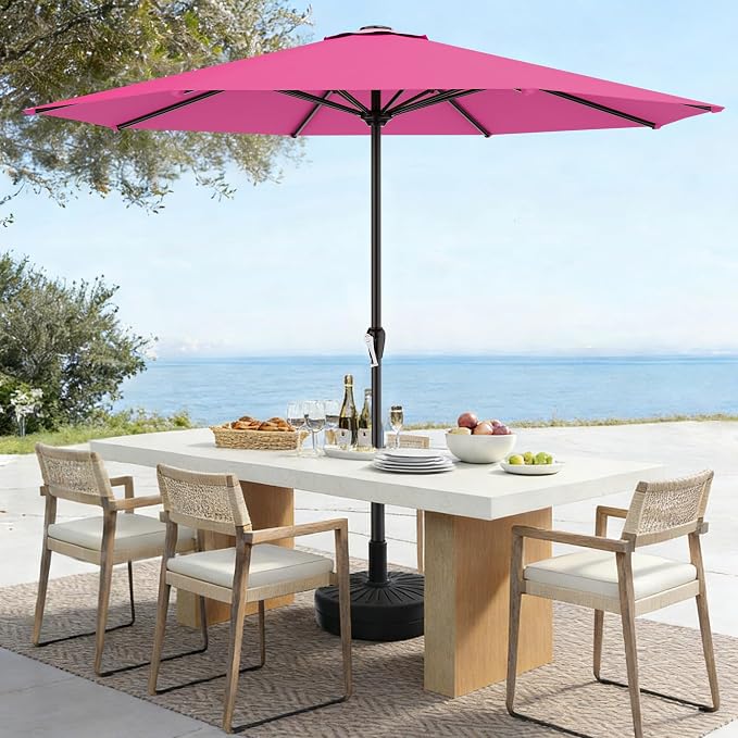 AreShark 12 FT Patio Umbrella for Outdoor, Outdoor Table Umbrella with Crank, Outdoor Patio Umbrellas with 8 Sturdy Ribs, Patio Umbrellas for Market, Garden, Pool (Rose Pink)