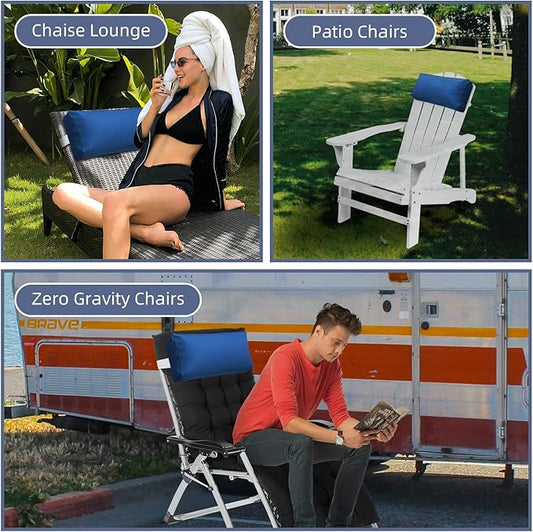 Chaise Lounge Head Pillow, 2 Pack Outdoor Lounge Chair Pillows with Adjustable Strap Longue Head Pillow Headrest Pillows for Patio Backyard Beach Pool Garden Recliner(Royal Blue)