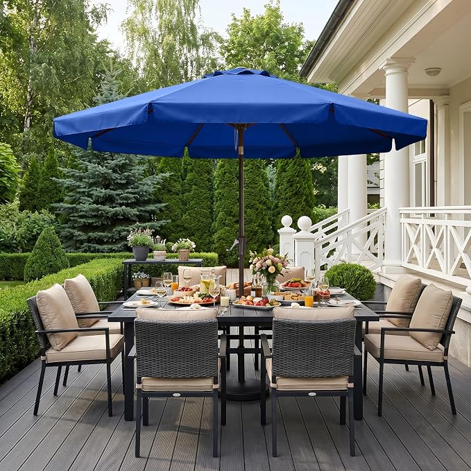 ABCCANOPY 10FT Scalloped Patio Umbrella Table Market Umbrella, Blue | Durable 8 Sturdy Fiberglass Ribs, Push Button Tilt and Crank, UV Protection Waterproof Outdoor Umbrella, Valance Style