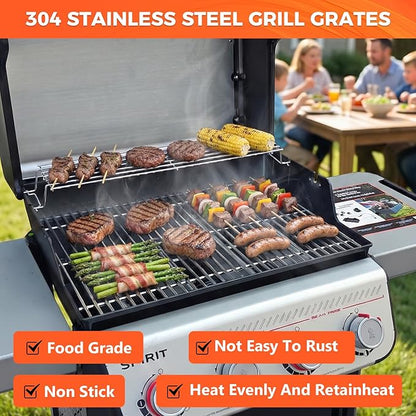 QuliMetal 17.4" Grill Grates for Weber Spirit 300/400 & GS4 Spirit II 300 Series, Spirit E/S-310 E/S-320 E/S-330 E425 E435, Stainless Steel Grill Parts for Weber Spirit 7638 7639