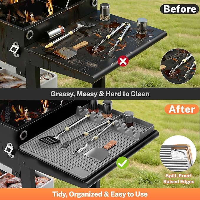 Silicone Grill Mats for Outdoor Grill - Heat Resistant Griddle Mat for BBQ Tools & Griddle Accessories, Easy to Clean Reusable Side Shelf Pad for Cooking, Grilling, Kitchen Counter (Grey)