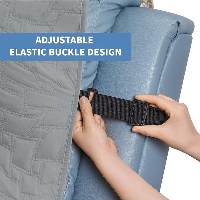 CUCRAF Non Slip Quilted Sofa Cover, Water Resistant Slipcover Furniture Protector for 1 Cushion Sofa Pet Friendly, Washable Couch Cover with Adjustable Elastic Straps (Small Recliner, Light Gray)