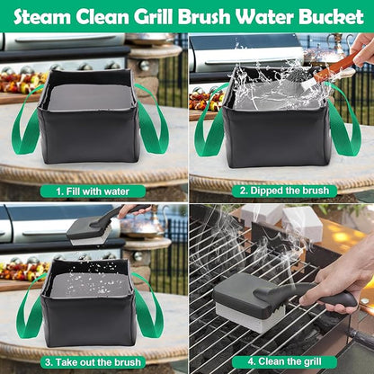 Collapsible Grill Brush Water Bucket, AHIER Dunk Tank for Grill Brush Heads for Stainless-Steel Grates((No Grill Brush)