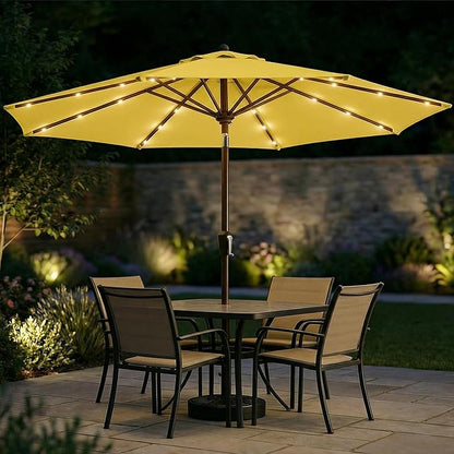 10FT Solar Patio Umbrella with Lights, Outdoor Table Market Umbrella with 32 LED Lights, 8 Sturdy Ribs, Push Button Tilt and Crank for Pool, Deck and Garden, UV-Resistant