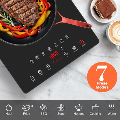Single Burner Electric Cooktop 1800W, Portable Electric Stove Hot Plate Countertop Stove Top Burner with 8 Power Settings, 4-Hour Timer Child Safety Lock for Apartment, Dorm & Small Kitchen