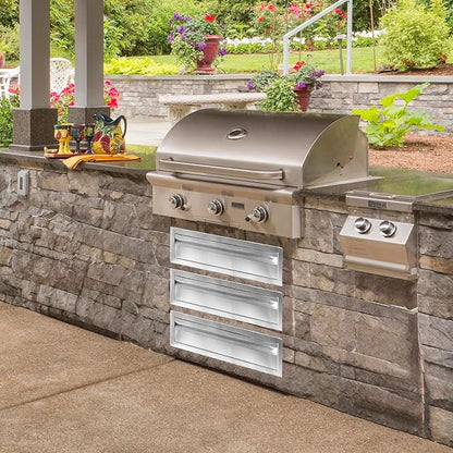PioneerWorks 24" W x 6.5" H x 23" D Outdoor Kitchen Drawers, 3-Layer Outdoor Kitchen Access Drawer, Stainless Steel Built-in BBQ Drawer for Outdoor Kitchen Island, Patio Grill Station
