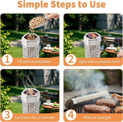 Smoke Tube Compatible with Traeger Grill, 12" Portable Pellet Smoker Tube, Made of Premium Stainless Steel, Hot or Cold Smoking Cheese Beef Nuts Fish, Suitable for Any Grills or Smokers