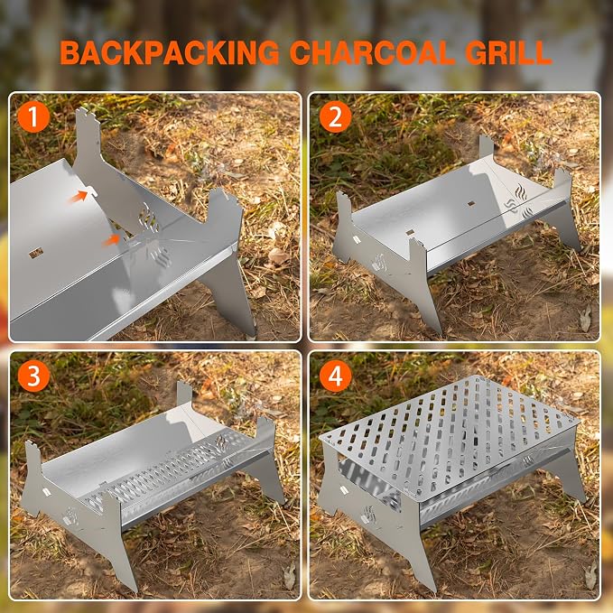 Onlyfire Portable Charcoal Grill, Heavy Duty Stainless Steel | Foldable Barbecue Grill, Carry Bag and BBQ Tong, For Patio Backyard, Outdoor Camping, Picnic and Hikin
