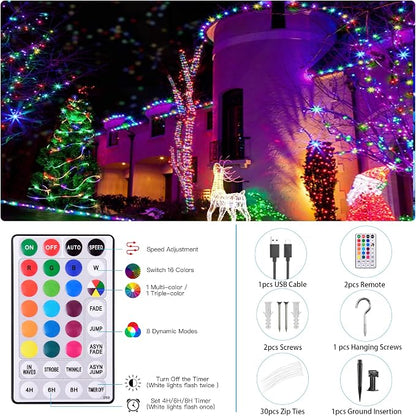 Solar Rope Lights Outdoor Waterproof 99Ft 300 LED String Light | Solar Powered & USB with Remote, 18 Colors Changing Strip Fairy Light for Outside Trampoline Tree Yard Pool Christmas Decor