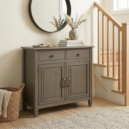 SIMPLIHOME Connaught 40" Wide Solid Wood Cabinet in Farmhouse Grey | Traditional slim entryway and living room organizer for hats, gloves, shoes and keys with space-saving storage design.