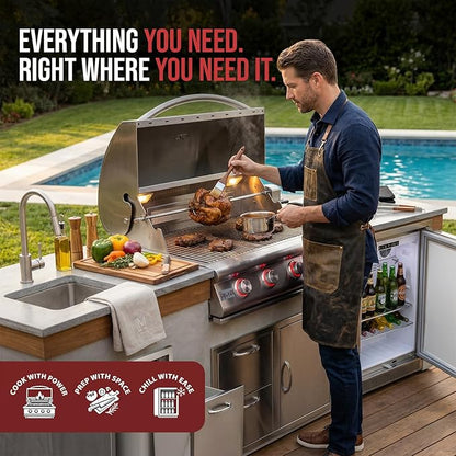 BLAZE BBQ Outdoor Package of 32” LTE Built-in Gas Grill, Gas Dop-In Single Side Burner, 32” Door & Two Drawers Combo, 18” Roll Out Propane Tank/Trash Storage Drawer, 24” Refrigerator, and Accessories