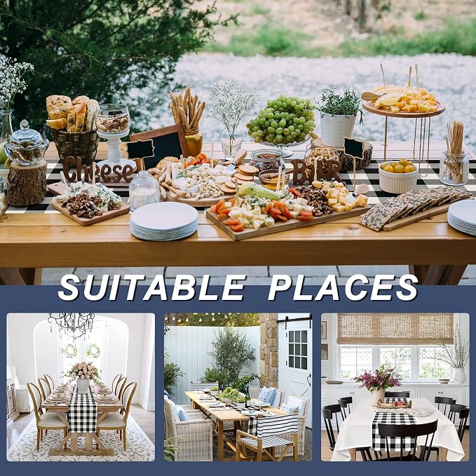 Hiasan Buffalo Plaid Table Runner Black and White, Classic Farmhouse Tabletop Collection, Waterproof Table Runner for Kitchen Dining, Banquet, Restaurant, Outdoor Use, 14W x 108L, 1 Piece