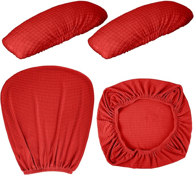 Tallew 4 Pcs Office Chair Covers Stretchable Armrest Seat,XL,Red | Universal Fit Office Desk Chairs, Protective Seat Backrest Slipcovers, Stretchable Prevent Wear, Easy Install for Rotating