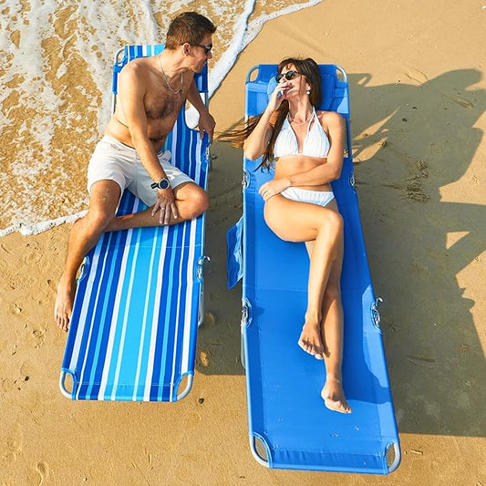 #WEJOY Folding Tanning Chair with Face Hole, 5-Position Face Down Beach Lounge Chair for Sunbathing, Lightweight Portable Outside Recliner with Side Pocket & Shoulder Straps for Pool, Patio, Blue