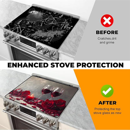 Heat-Resistant Glass Stove Top Cover with Anti-Slip Rubber Coating – 28.5x20.5 Inch Electric Stove Protector, Scratch-Resistant, Expands Counter Space, Stylish Kitchen Decor