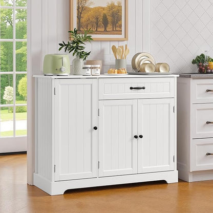 42'' Buffet Cabinet, Coffee Bar Cabinet for Living Room, White | Coffee Bar, Sideboard Cabinet with Internal Storage Shelf for Dining Room, Kitchen, Living Room, Kitchen and Laundry Room