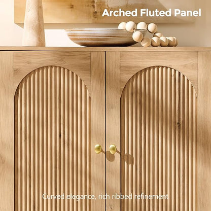 IFBUY Modern Sideboard Buffet Cabinet, 123.5" W Fluted Arched Buffet Cabinet with Storage and Adjustable Shelves, Wooden Modular Coffee Bar Cabinets for Kitchen, Entryway, Natural