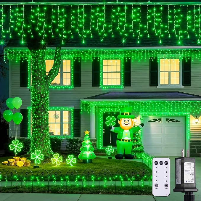 JMEXSUSS Green Icicle Christmas Lights Outdoor, 400 LED 38.8Ft | Connectable String Lights Plug in Indoor Outdoor, Icicle Lights for St Patrick's Day House Fireplace Party Yard Decoration