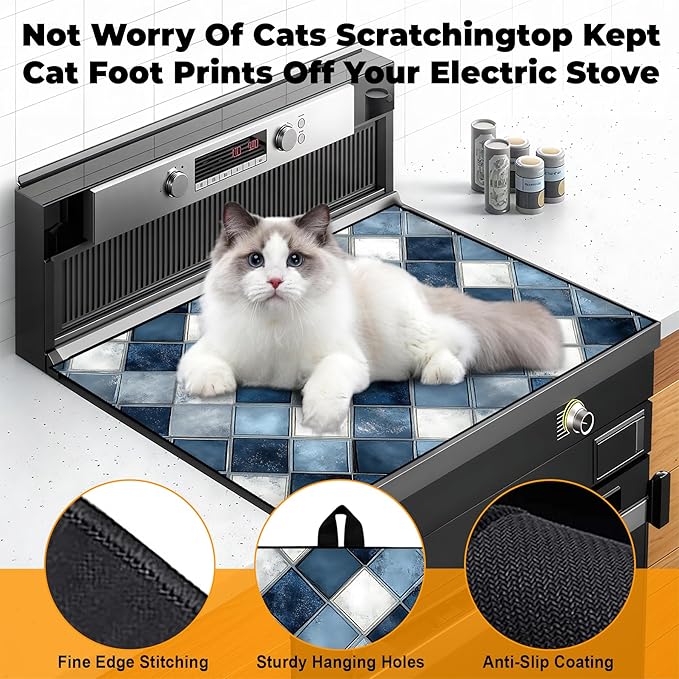 Heat-Resistant Glass Stove Top Cover with Anti-Slip Rubber Coating – Electric Stove Protector, Scratch-Resistant, Counter Space Decor Mat (Prism, 28.5"L x 20.5"W)