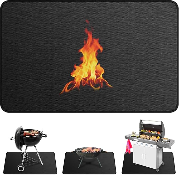 M METERXITY Under Grill Mat for Outdoor Grill, 75x47 Inch/ 190x120cm Rectangle Fireproof Fireplace Pad for Indoor Fire Pit, Oil-Proof Waterproof Decks & Patio BBQ Protector Mat