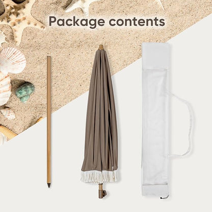 Tempera Heavy Duty High Wind Beach Umbrella with Sand Anchor & Carry Bag | Patio Outdoor Umbrella with Aluminum Frame and Push Button Tilt, Ideal for Travel Garden Lawn, UPF 60+