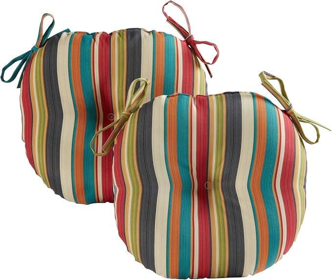 Greendale Home Fashions Adobe Stripe Outdoor 15-inch Bistro Seat Cushion, Set of 2