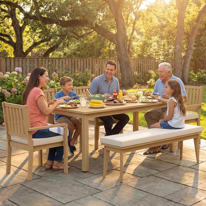 Wisteria Lane Acacia Outdoor Dining Table, 68"×32" Patio Dining Table with Umbrella Hole, All-Weather Solid Wood Outdoor Patio Table for Garden, Poolside, Deck, Lawn