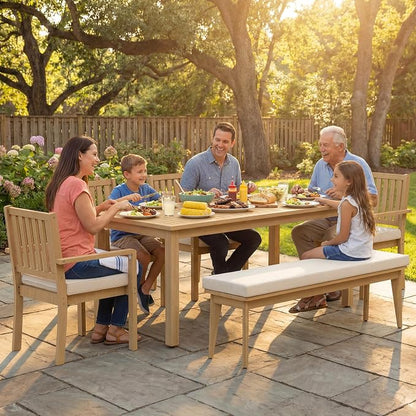 Wisteria Lane Acacia Outdoor Dining Table, 68"×32" Patio Dining Table with Umbrella Hole, All-Weather Solid Wood Outdoor Patio Table for Garden, Poolside, Deck, Lawn