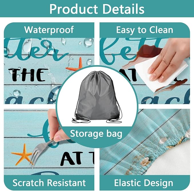 JAWO Park Picnic Table Cover with Bench Covers Lightweight Camping Essentials, Oil-Proof Waterproof 3PCS Tablecloth with Elastic, Fitted for Table Rectangle and Seats, Board Beach 30X72inch