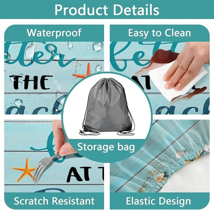 JAWO Park Picnic Table Cover with Bench Covers Lightweight Camping Essentials, Oil-Proof Waterproof 3PCS Tablecloth with Elastic, Fitted for Table Rectangle and Seats, Board Beach 30X72inch