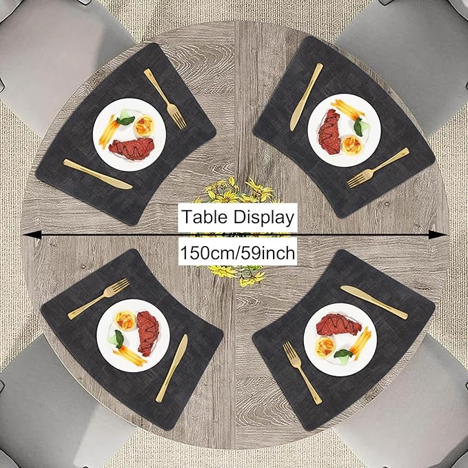 Round Table Placemats Set of 4, Faux Leather Wedge Shape Place Mats Heat Resistant Wipeable Washable Table Mats, Heavy Duty Kitchen Dining Mats(Dark gray)