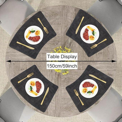 Round Table Placemats Set of 4, Faux Leather Wedge Shape Place Mats Heat Resistant Wipeable Washable Table Mats, Heavy Duty Kitchen Dining Mats(Dark gray)