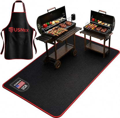 Fireproof Grill Mat for Outdoor Grill, 65*48” with Smart Reflective Border | BBQ Mat for Under Grill Made with Premium Silicon Fiberglass, Oil & Waterproof, Catches Greases & Protect Patio, Deck & Lawn