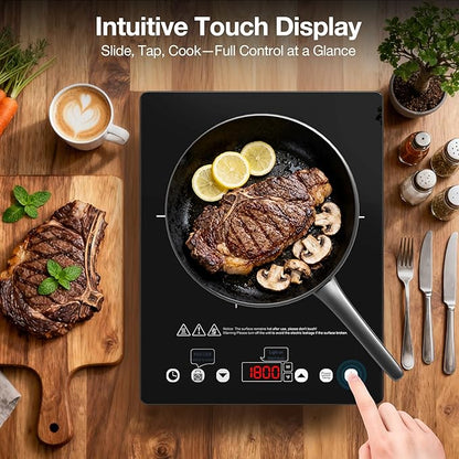 Electric Cooktop 110v,Single Burner Electric Stove Infrared Cooktop Hot Plate 1800W,4-Hour Setting,Black Crystal Glass Surface Compatible for All Cookware