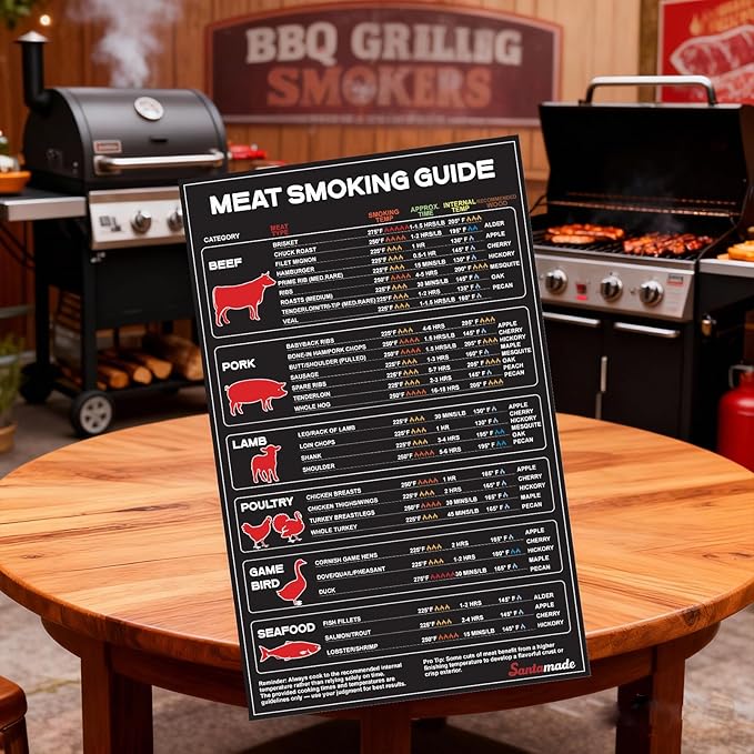 Meat Temperature BBQ Smoker Guide, Smoking Grill Accessories - Wood, Time, & Temp - Stocking Stuffers Christmas Grilling Gifts for Husband Grandpa Men Dad