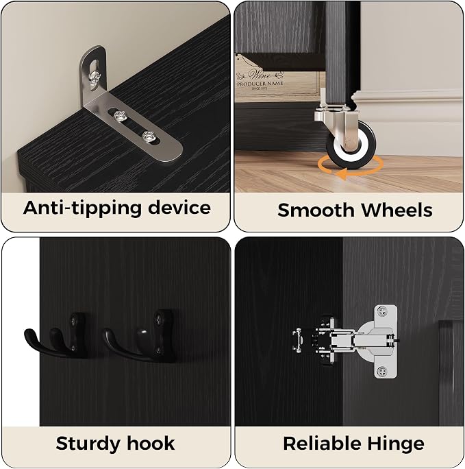 IRONCK Narrow Kitchen Pantry Cabinet, 72" H,Slim for Small Place, Black | Single Door with 6 Adjustable Shelves, Door Rack and Wheels, Space Saving Freestanding Storage Floor Cabinet