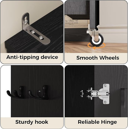 IRONCK Narrow Kitchen Pantry Cabinet, 72" H,Slim for Small Place, Black | Single Door with 6 Adjustable Shelves, Door Rack and Wheels, Space Saving Freestanding Storage Floor Cabinet