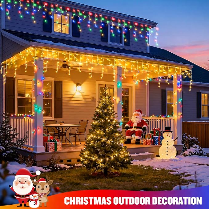 JMEXSUSS Color Changing Icicle Lights for Outside, 11 Modes 400 LED | Christmas Icicle Lights with 80 Drops, Warm White to Multicolor Icicle Lights for Christmas Eaves Party Decorations