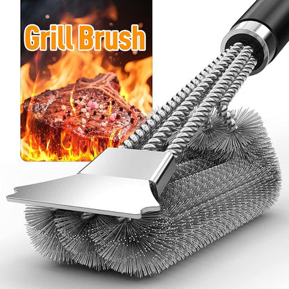 Grill Brush and Scraper, Adjustable Handle BBQ Grill Brush for Outdoor Grill，Extra Strong BBQ Cleaner Accessories for Gas/Charcoal Grilling Grates