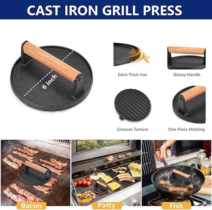 18Pcs Griddle Accessories Kit for Blackstone, Joyfair Flattop Grilling Accessory Set with Smash Burger Press, Stainless Steel Spatula Tools with Basting Cover for Outdoor BBQ Cooking (Wooden Handles)