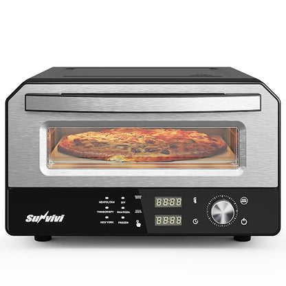 Pizza Oven Indoor Outdoor: Heats up to 750℉, Up to 12" Electric Countertop Pizza Maker with 6 Presets, Control Knob, Portable Pizza Cooker Warmer for Home, Camping, Pizza Stone, Pizza Peel