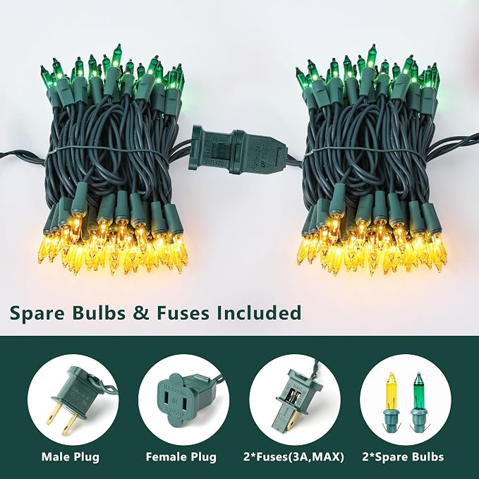 BrizLabs Christmas Lights, 100 Count 19.7ft Yellow & Green String Lights | Connectable; UL Certified; Incandescent Mini Lights Plugin Green Wire Indoor Outdoor St. Patrick's Day Xmas Tree Party Decor