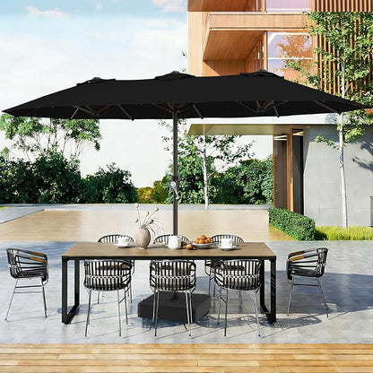 AreShark 15FT Outdoor Patio Umbrella with Crank, Large Rectangular Market Umbrella, Double-Sided Outdoor Umbrellas with Cross Base & Sandbag for Porch, Lawn, Pool, Backyard, Black