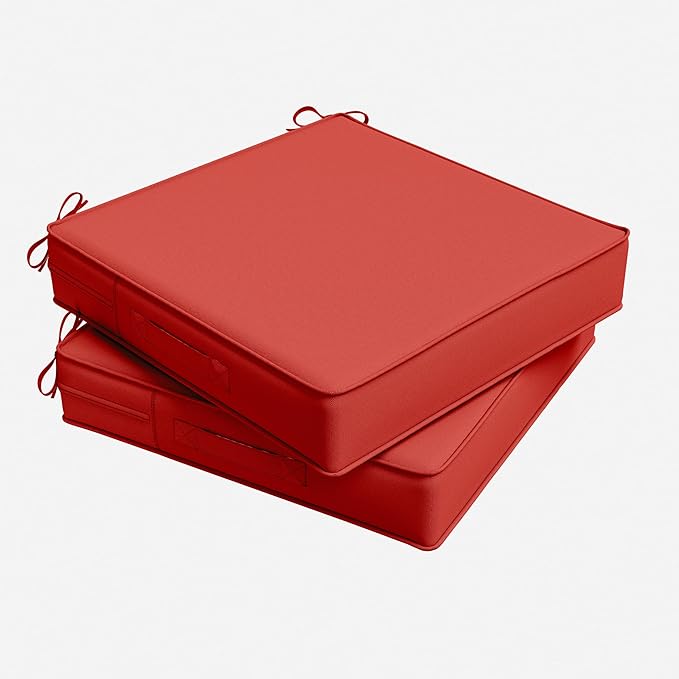 Outdoor Chair Cushion 22 x 22 x 4 Inches Patio Furniture Outdoor Waterproof Seat Cushion, Patio Chair Cushion with Handles and Ties, Square Dining Chair Cushion Set of 2, Red