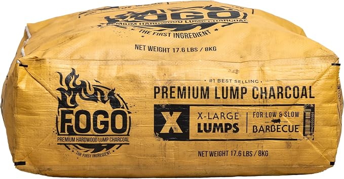 FOGO Premium Hardwood Lump Charcoal, Natural, Large Sized Lump Charcoal for Grilling and Smoking, Restaurant Quality, 17.6 Pound Bag, 2-Pack