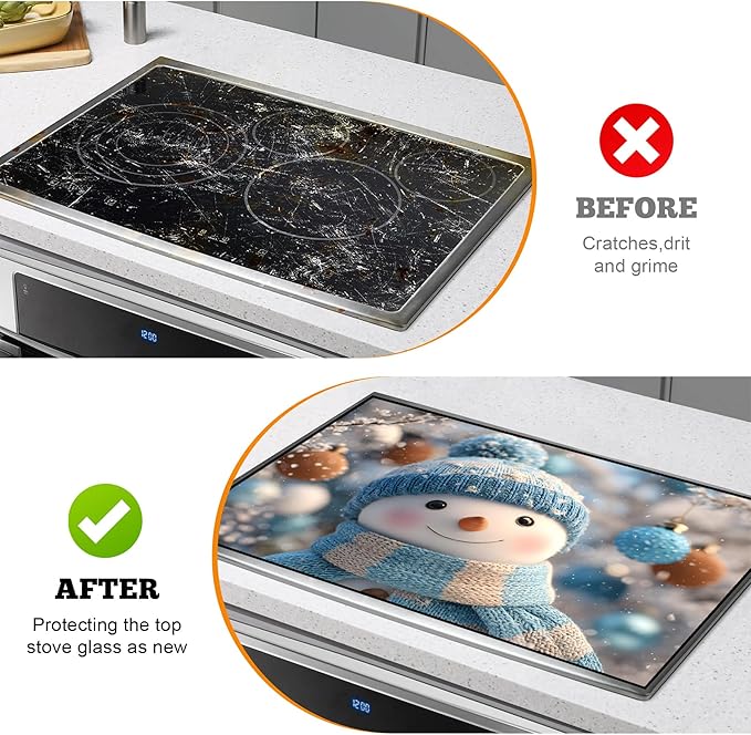 Christmas Multi-Design Stove Cover for Glass/Electric Stoves - 3-in-1 Heat-Resistant Protector Mat, Non-Slip Drying Rack 28"x20"