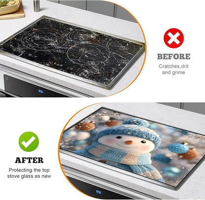 Christmas Multi-Design Stove Cover for Glass/Electric Stoves - 3-in-1 Heat-Resistant Protector Mat, Non-Slip Drying Rack 28"x20"