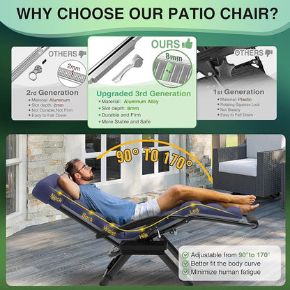 Suteck Oversized Zero Gravity Chair, 500LBS 33" XXL Reclining Lounge Chairs | W/Removable Cushion&Headrest, Upgraded Lock, Big Cup Holder and Footrest, Reclining Camping Chair Recliner for Indoor Outdoor