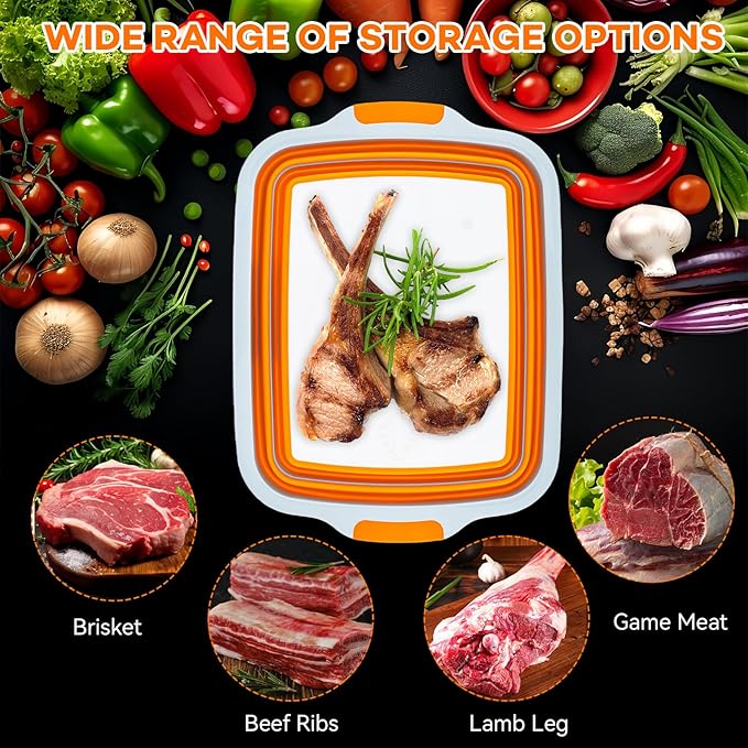 BBQ Prep Tub with Lid and Cutting Board - Collapsible Barbecue Tool Set for Marinating, Grilling, BBQ Prep Station for Outdoor Cooking, Camping Kitchen Accessories & Barbecue Utensils, XX-Large Orange